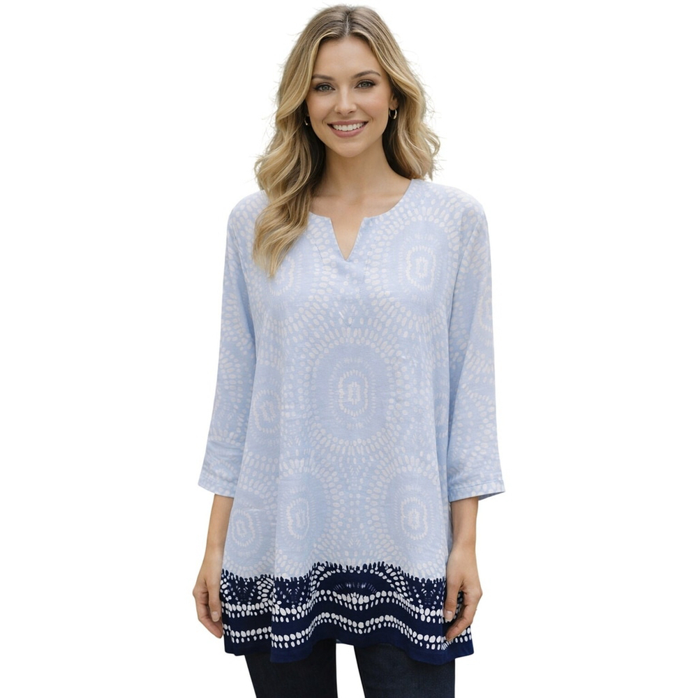 Chicos Blue White Geometric Tunic XL